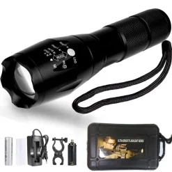 TORCIA TATTICA MILITARE A LED ULTRA LUMINOSA 1200 LMN IMPERMEABILE CON 5 MOD.