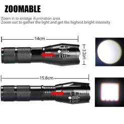 TORCIA TATTICA MILITARE A LED ULTRA LUMINOSA 1200 LMN IMPERMEABILE CON 5 MOD.