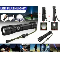 TORCIA TATTICA/MILITARE LED CREE T6 RICARICABILE ZOOM DOPPIA BATTERIA A90-P50