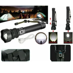 TORCIA 258000W TATTICA/MILITARE LED T6 RICARICABILE ZOOM DOPPIA BATTERIA P516-P70