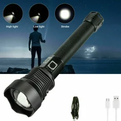 TORCIA 258000W TATTICA/MILITARE LED T6 RICARICABILE ZOOM DOPPIA BATTERIA P516-P70