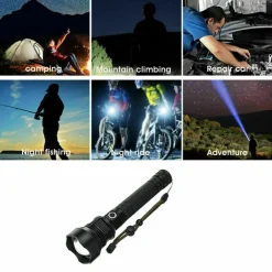 TORCIA 258000W TATTICA/MILITARE LED T6 RICARICABILE ZOOM DOPPIA BATTERIA P516-P70