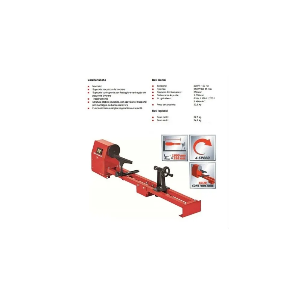 TORNIO PER LEGNO EINHELL TC-WW 1000 MOTORE 350 W N.4 VELOCITA'