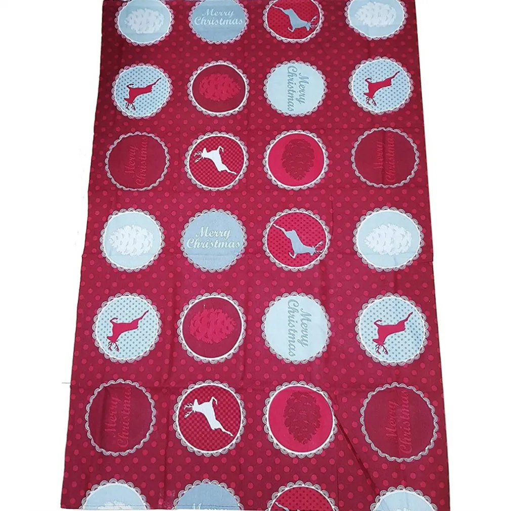 TOVAGLIA 6 PERSONE ROSSO RENNA POIS CHRISTMAS TAVOLA NATALE 130X170CM NATALIZIA