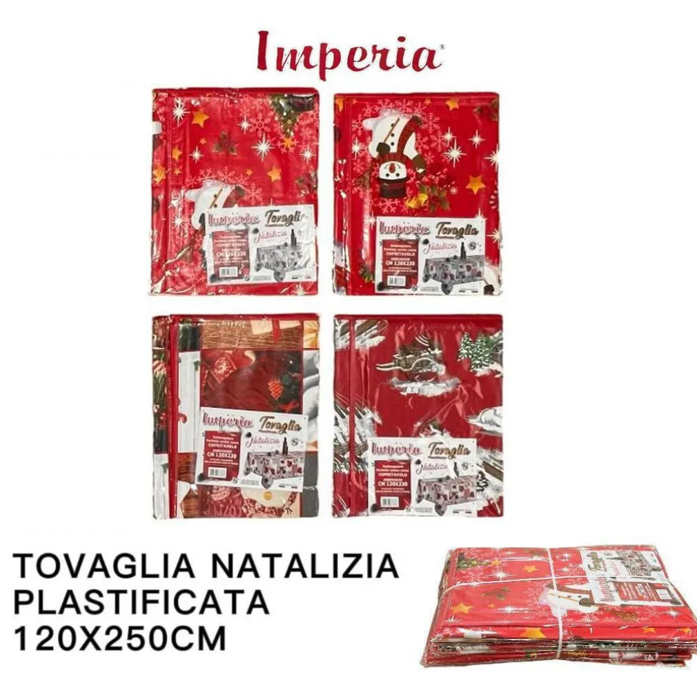 TOVAGLIA COPRITAVOLO NATALE PLASTIFICATA ANTIMACCHIA VARIE FANTASIE MIS. 120*250