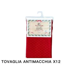 TOVAGLIA NATALIZIA ANTIMACCHIA IMPERMEABILE CHRISTMAS TESSUTO ROSSO 12 POSTI