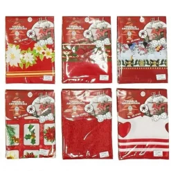 TOVAGLIA NATALIZIA ANTIMACCHIA NO STIRO IMPERMEABILE VARIE FANTASIE 6 POSTI