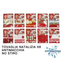 TOVAGLIA NATALIZIA ANTIMACCHIA NO STIRO IMPERMEABILE VARIE FANTASIE 6 POSTI