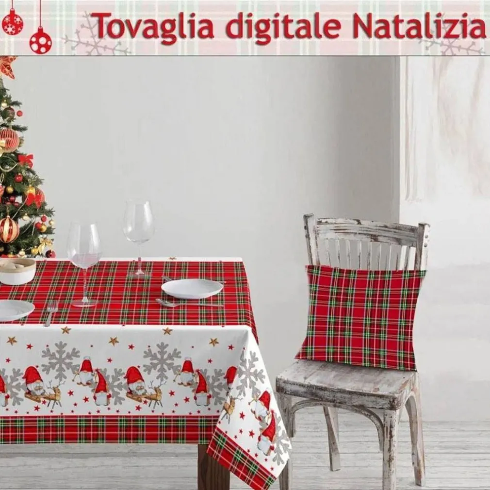 TOVAGLIA NATALIZIA IN STAMPA DIGITALE FANTASIA TARTAN BABBO NATALE RENNE 12POSTI