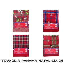 TOVAGLIA NATALIZIA PANAMA TESSUTO RESISTENTE TEMA NATALE VARIE FANTASIE 6 POSTI