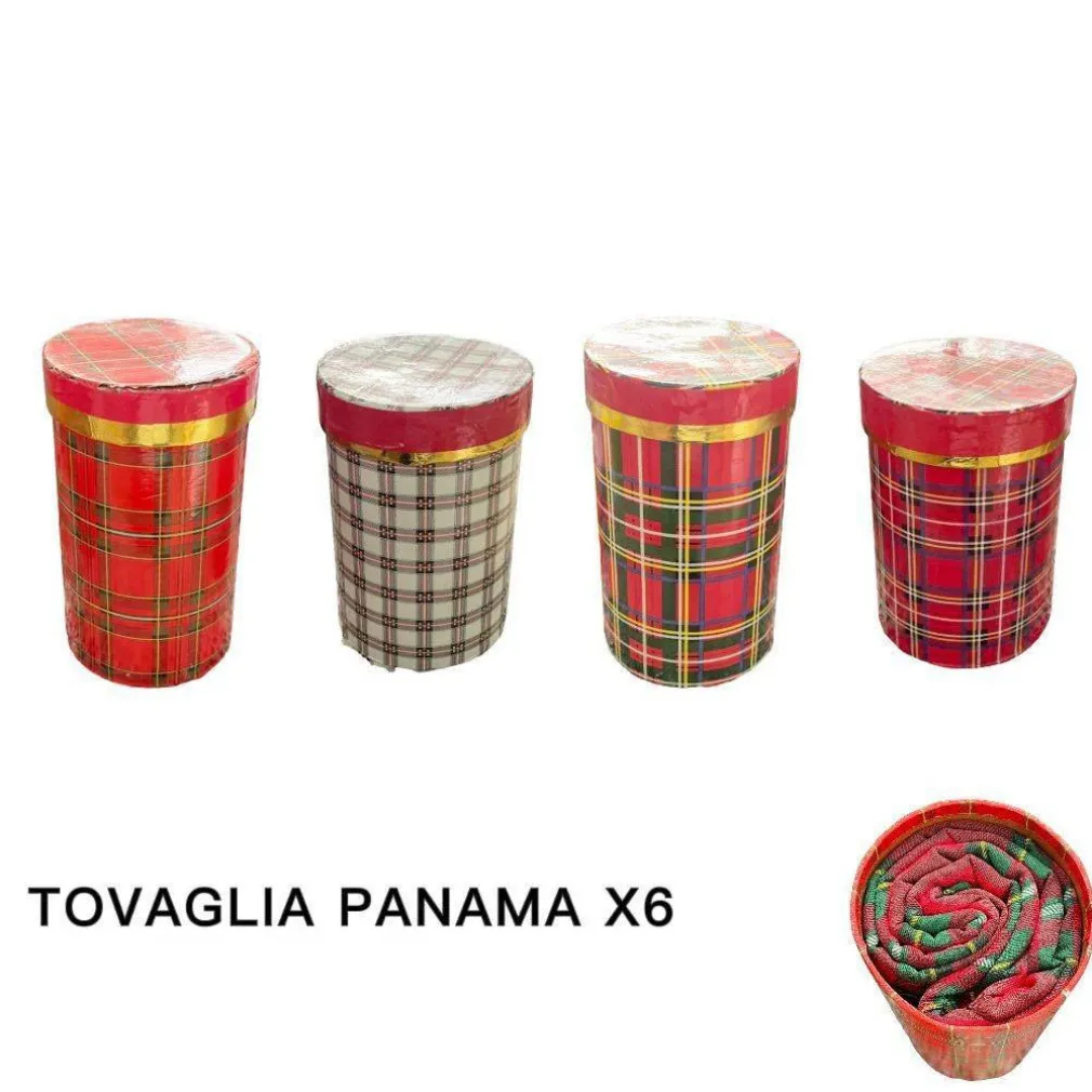 TOVAGLIA NATALIZIA TESSUTO PANAMA CON BOX TEMA NATALE VARIE FANTASIE 6 POSTI