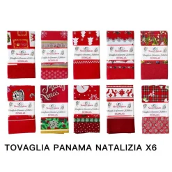TOVAGLIA NATALIZIA TESSUTO PANAMA RESISTENTE TEMA NATALE VARIE FANTASIE 6 POSTI
