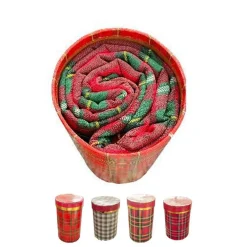 TOVAGLIA NATALIZIA TESSUTO PANAMA CON BOX TEMA NATALE VARIE FANTASIE 12 POSTI