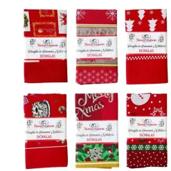 TOVAGLIA NATALIZIA TESSUTO PANAMA RESISTENTE TEMA NATALE VARIE FANTASIE 12 POSTI
