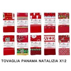 TOVAGLIA NATALIZIA TESSUTO PANAMA RESISTENTE TEMA NATALE VARIE FANTASIE 12 POSTI