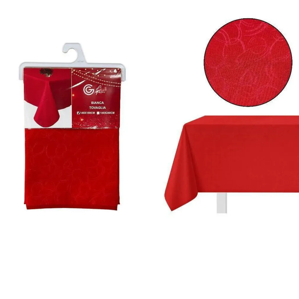 TOVAGLIA NATALIZIA TESSUTO ROSSO TINTA UNITA NATALE CAPODANNO 6 POSTI 140X180CM