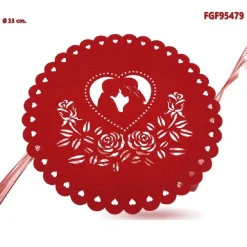 TOVAGLIETTA 33CM FORMA TONDA CON INNAMORATI IN TESSUTO ROSSO SAN VALENTINO 95479
