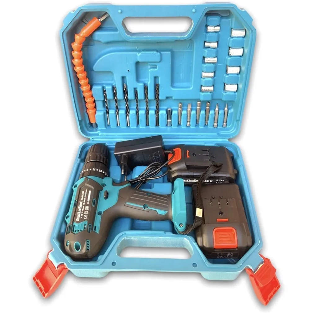 TRAPANO AVVITATORE A BATTERIA A PERCUSSIONE DA 48V MANDRINO AUTOSERRANTE LUCE LED