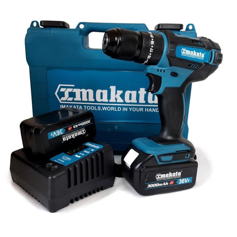 TRAPANO AVVITATORE A BATTERIA LITIO A PERCUSSIONE 36V DOPPIA BATTERIA + VALIGIA