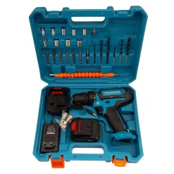 TRAPANO AVVITATORE A DOPPIA BATTERIA LITIO 18V 2AH VALIGIA 24 ACCESSORI TM331D