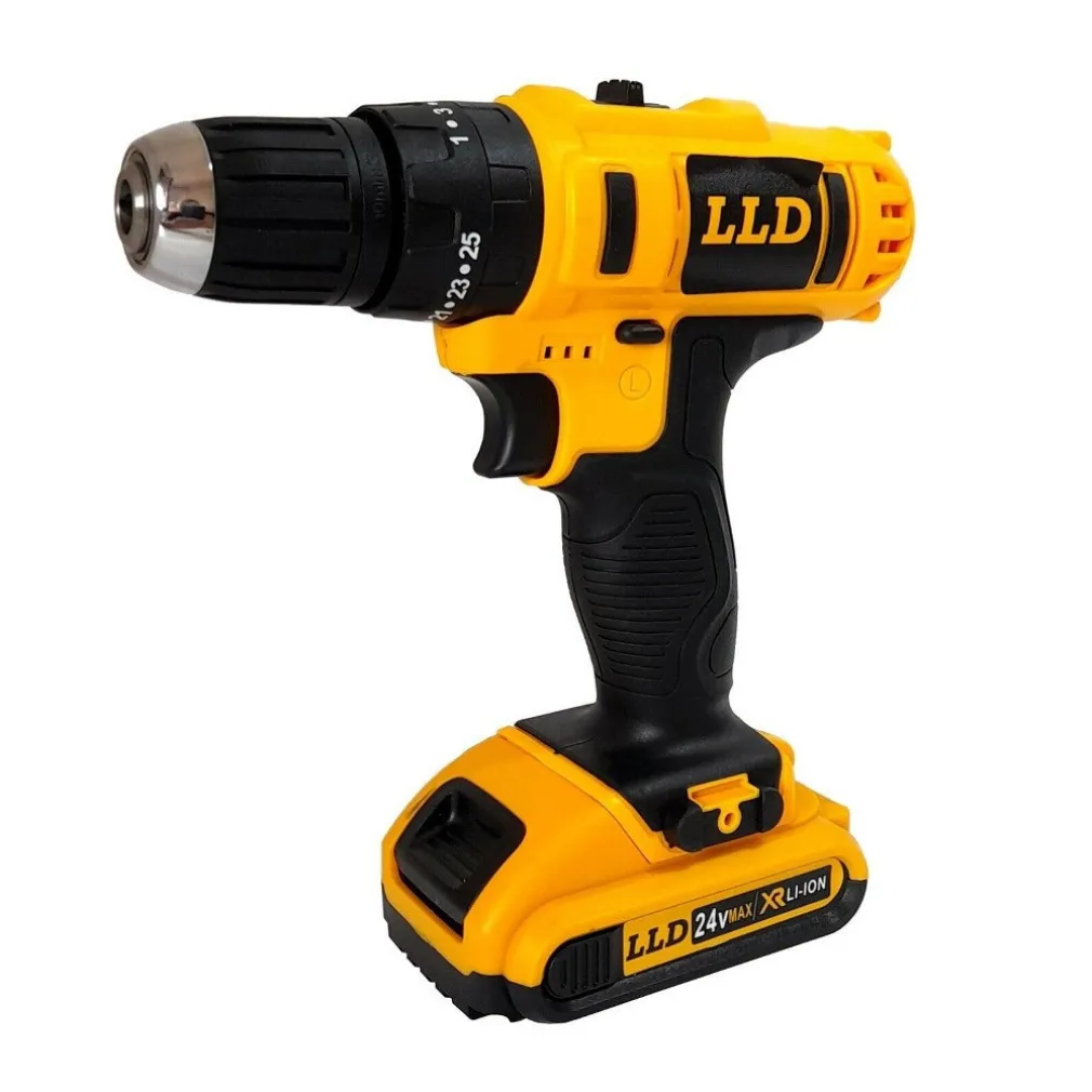 TRAPANO AVVITATORE A PERCUSSIONE DOPPIA BATTERIA LITIO 24V VALIGIA 16 ACCESSORI