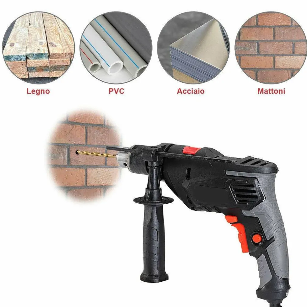 TRAPANO ELETTRICO A PERCUSSIONE 710W VELOCITA REGOLABILE 3000RPM MANDRINO 13 MM