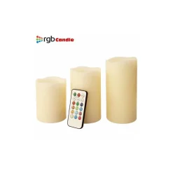 TRE CANDELE LED SENZA FIAMMA CON TELECOMANDO RGB VERA CERA PROFUMATE A VANIGLIA