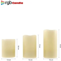 TRE CANDELE LED SENZA FIAMMA CON TELECOMANDO RGB VERA CERA PROFUMATE A VANIGLIA