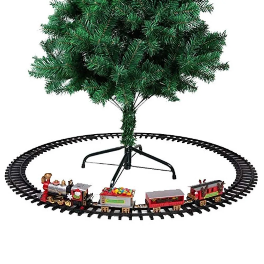 TRENINO NATALIZIO CON SLITTA DI BABBO NATALE A BATTERIA DECORAZIONE BASE ALBERO