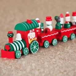TRENINO NATALIZIO IN LEGNO CON 4 VAGONI 24CM ROSSO E BIANCO DECORAZIONI NATALE