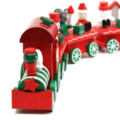 TRENINO NATALIZIO IN LEGNO CON 6 VAGONI 32CM ROSSO E BIANCO DECORAZIONI NATALE