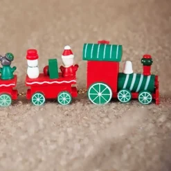 TRENINO NATALIZIO IN LEGNO CON 6 VAGONI 32CM ROSSO E BIANCO DECORAZIONI NATALE