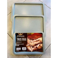 TRIS 3 TEGLIE RETTANGOLARI ANTIADERENTI RIVESTIMENTO STONE 33/38/43 CM DA FORNO