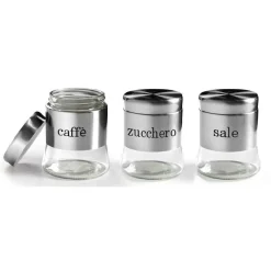 TRIS BARATTOLI BARATTOLINO 750ML 11X14CM VETRO SALE ZUCCHERO CAFFE 772016 ACCIAIO