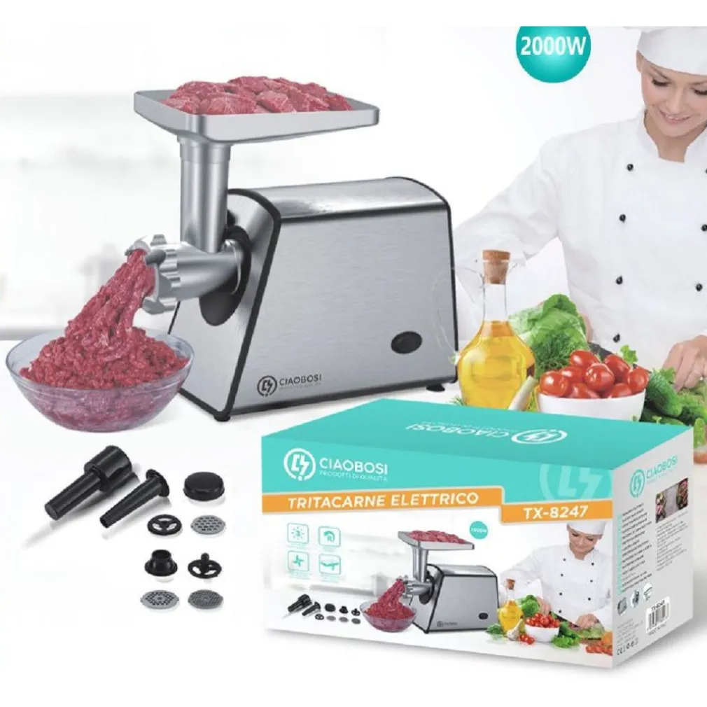 TRITACARNE ELETTRICO TX-8247 ACCESSORI 2000 W IDEALE PER TRITARE SALSICCE KEBBE