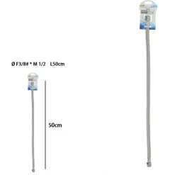 TUBO FLESSIBILE FLESSIBILI PER RUBINETTO MISCELATORE ACQUA ØF3/8 X M1/2 LUNGO 50 CM 87479
