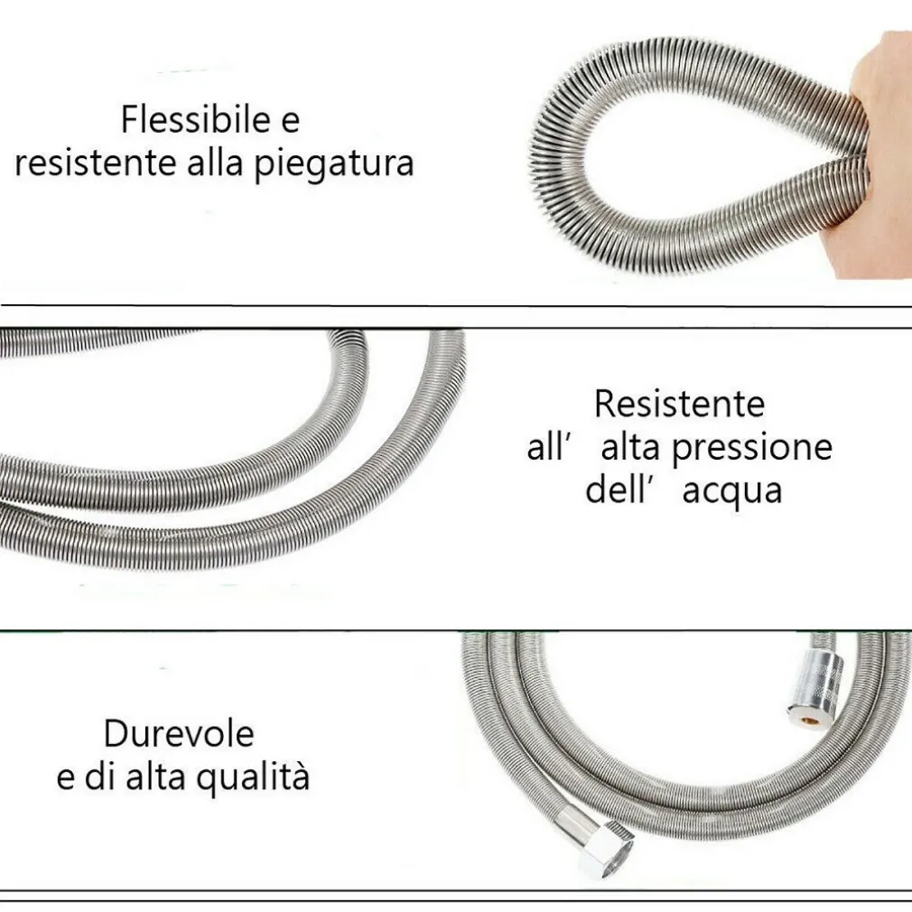 TUBO FLESSIBILE SOFFIONE DOCCINO PER DOCCIA VASCA BAGNO 2.5MT IN ACCIAIO CROMATO