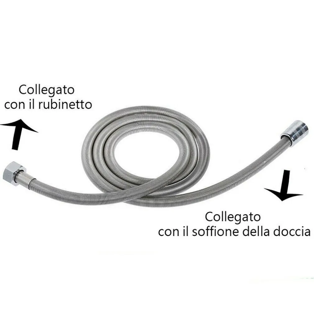 TUBO FLESSIBILE SOFFIONE DOCCINO PER DOCCIA VASCA BAGNO 2.5MT IN ACCIAIO CROMATO