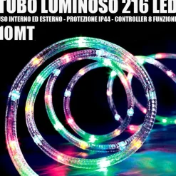 TUBO LUMINOSO 216 LED MULTICOLOR 10 MT 3VIE USO INTERNO/ESTERNO + CONTROLLER