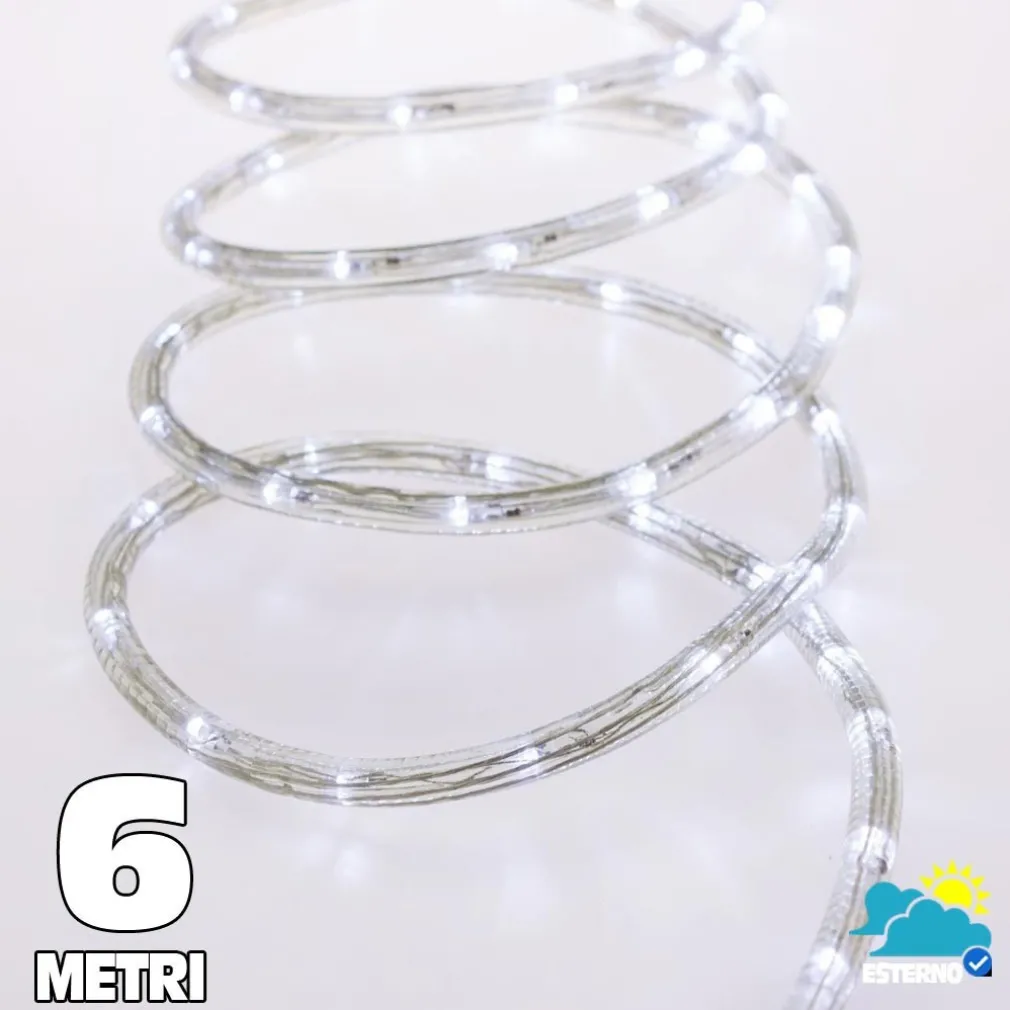 TUBO LUMINOSO A 108 LED PER ESTERNO 6 METRI DI LUCI BIANCO FREDDO CON CONTROLLER