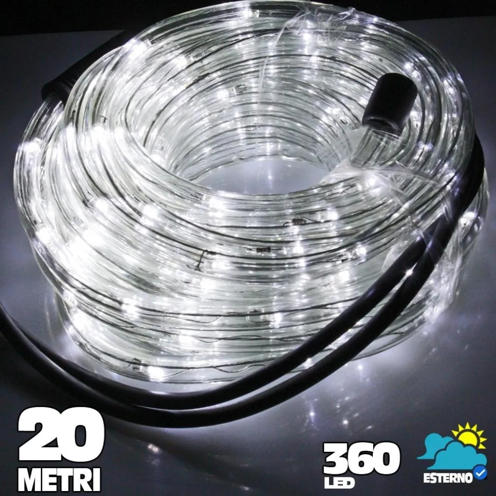 TUBO LUMINOSO A LED 360 LUCI BIANCO FREDDO 20 METRI PER USO ESTERNO + CONTROLLER
