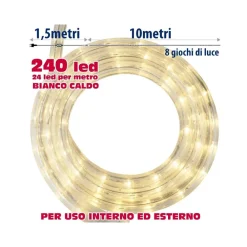 TUBO LUMINOSO NATALIZIO 10 METRI LED BIANCO CALDO CON CONTROLLER 8 FUNZIONI