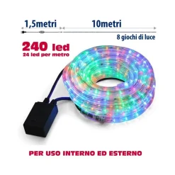 TUBO LUMINOSO NATALIZIO 10 METRI LED MULTICOLOR CONTROLLER 8 FUNZIONI X ESTERNO