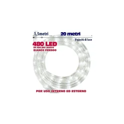 TUBO LUMINOSO NATALIZIO 20 MT LED BIANCO FREDDO CONTROLLER 8 FUNZIONI X ESTERNO