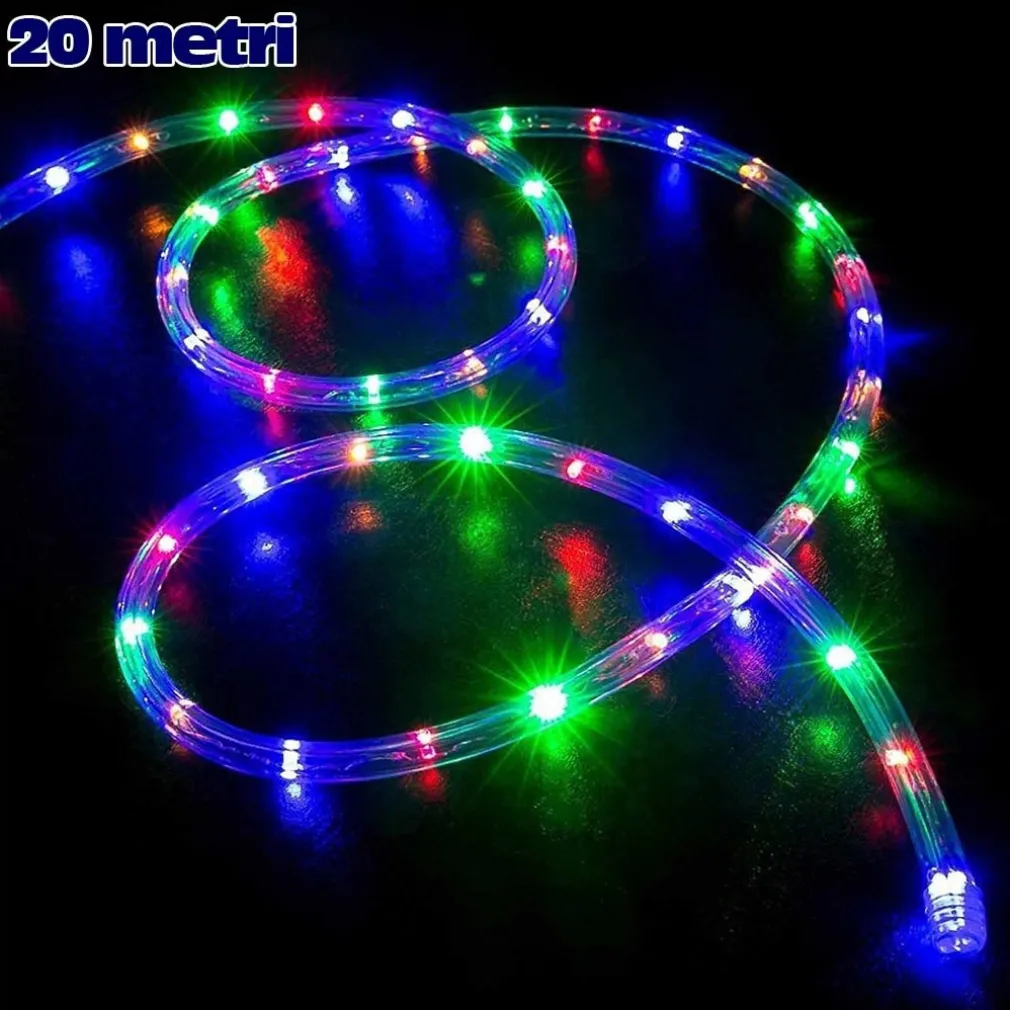 TUBO LUMINOSO NATALIZIO 20 METRI LED MULTICOLOR CONTROLLER 8 FUNZIONI X ESTERNO