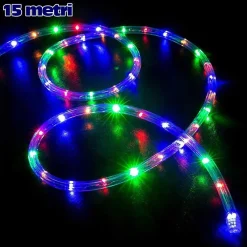 TUBO LUMINOSO NATALIZIO 15MT LED MULTICOLOR CONTROLLER 8 FUNZIONI PER ESTERNO