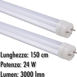 TUBO NEON A LED T8 24 W WATT 3000 LMN CON COPERTURA OPACA DA 150 CM LUCE BIANCA