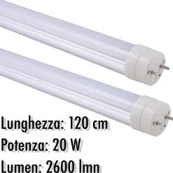 TUBO NEON A LED T8 20 W WATT 2600 LMN CON COPERTURA OPACA DA 120 CM LUCE BIANCA