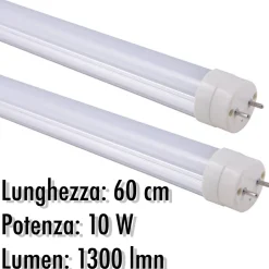 TUBO NEON A LED T8 10 W WATT 1300 LMN CON COPERTURA OPACA DA 60 CM LUCE BIANCA