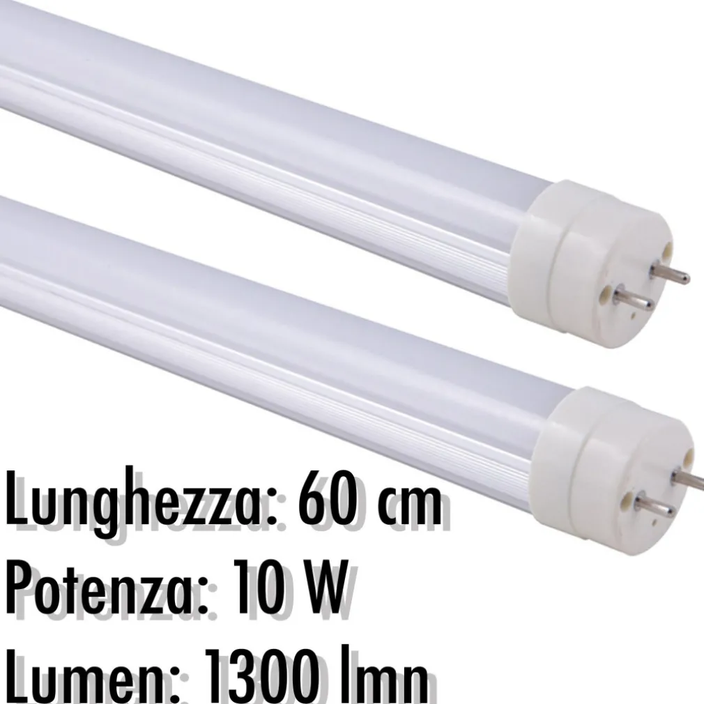 TUBO NEON A LED T8 10 W WATT 1300 LMN CON COPERTURA OPACA DA 60 CM LUCE BIANCA